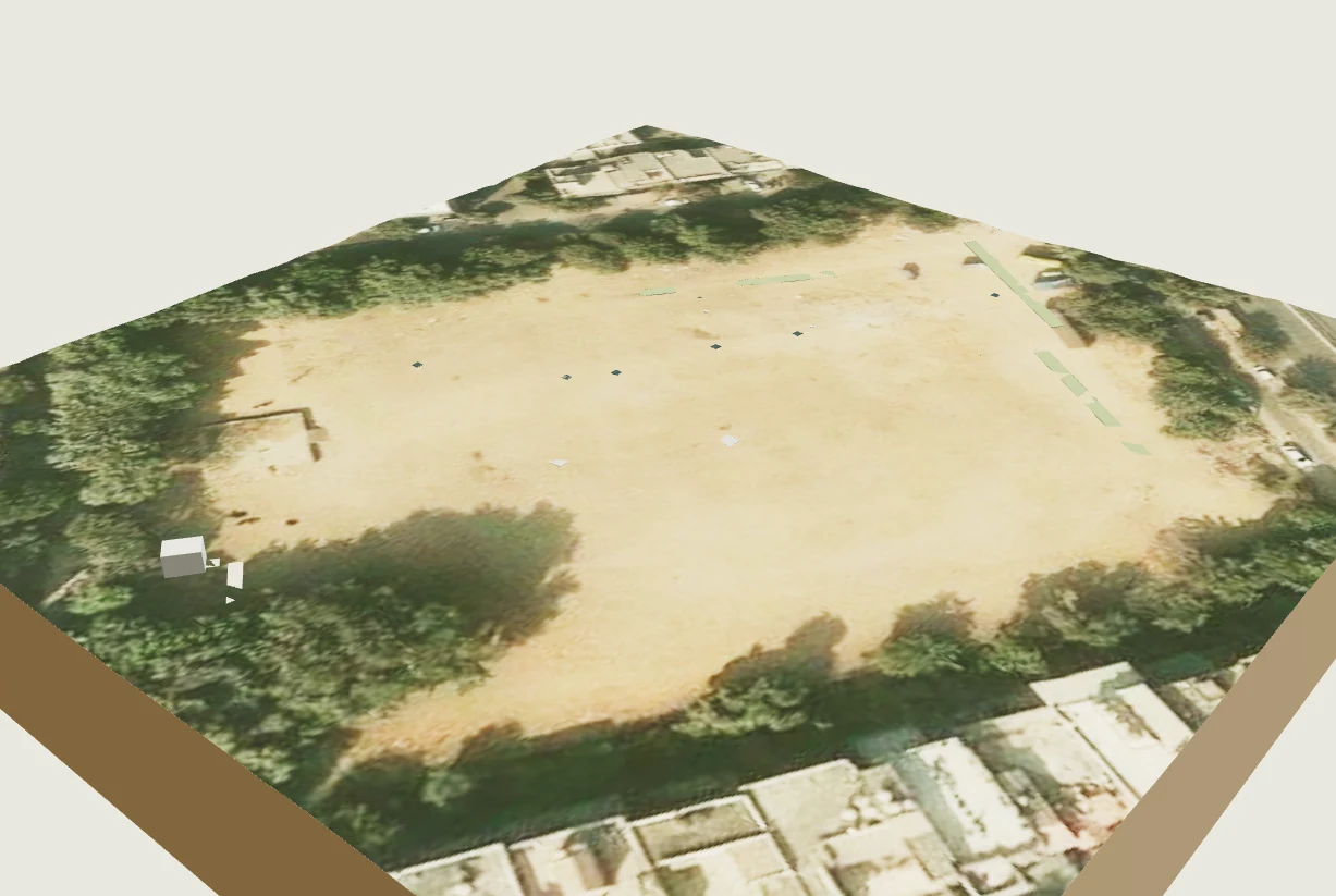Proposed completed surface over the underground works, with source-date site imagery